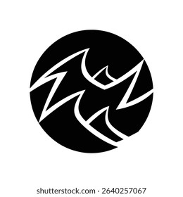Graphic design of stylized waves inside a circle.