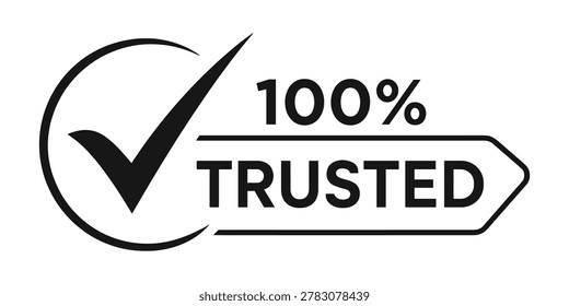 Graphic design symbol representing 100 percent trust with a checkmark icon and bold text