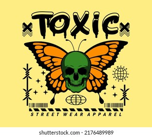 graphic design for t shirt, with text toxic, for street wear, vintage fashion and urban style