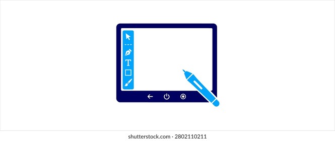 Graphic design tablet icon concept. digital canvas, stylus pen, drawing tools, touchscreen display, creative editing, vector illustration, ui design.