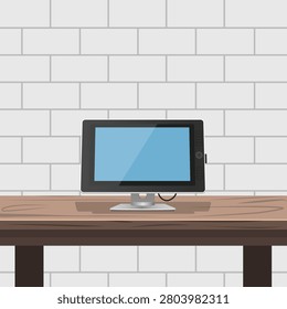 Graphic design tablet on a creative workspace illustration featuring a modern designer desk setup, ideal for digital art, branding, and creative projects.