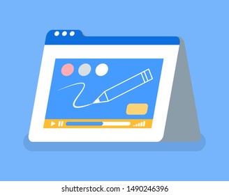 Graphic design tablet with pencil and colors isolated icon. Video tutorial for beginners and starters, monitor of gadget, drawing programm. Vector illustration in flat cartoon style