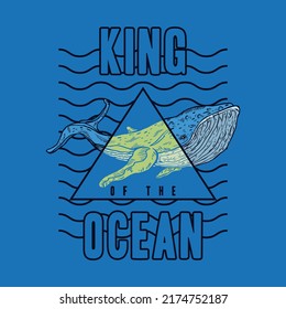 graphic design for tee print with big whale drawing