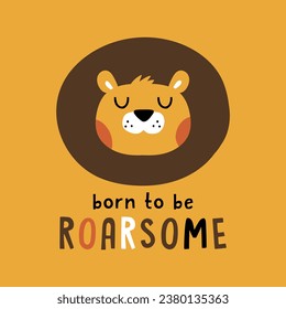 graphic design for tee print as vector with cute lion head drawing