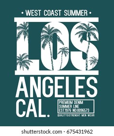 graphic design for tee print as vector with typo and palms