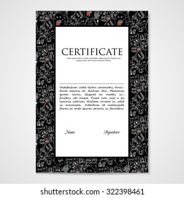 Graphic design template document with abstract monsters. Hand drawn illustration in black and white colors.