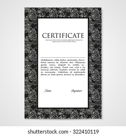 Graphic design template document with abstract monsters. Hand drawn illustration in black and white colors.