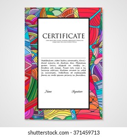 Graphic design template document with hand drawn doodle pattern. Vector illustration.