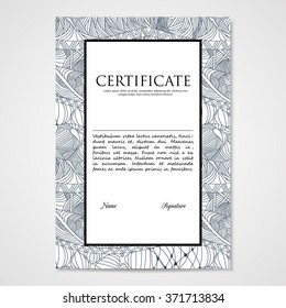 Graphic design template document with hand drawn doodle pattern. Vector illustration.