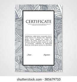Graphic design template document with hand drawn doodle pattern. Vector illustration.
