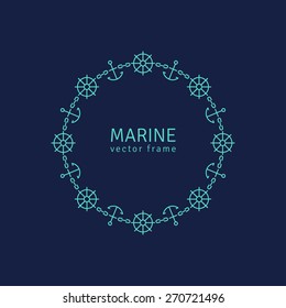 Graphic Design Template for Logo, Labels and Badges. Abstract Line Ornate Frame with Anchors, Wheel and Chain. Vector illustration.