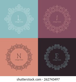 Graphic Design Templates for Logo, Labels and Badges. Abstract Line Ornate Frames. Vector illustration.