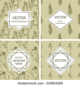 Graphic Design Templates for Logo, Labels and Badges. Vintage Line labels and Floral hand-drawn Backgrounds.