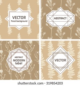 Graphic Design Templates for Logo, Labels and Badges. Vintage Line labels and Floral hand-drawn Backgrounds.