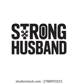 Graphic design text element promoting marital strength and fitness for lifestyle brands. Ideal for apparel or social media campaigns.