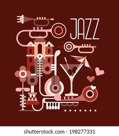 Graphic design with text "Jazz". Vector banner on dark brown background.