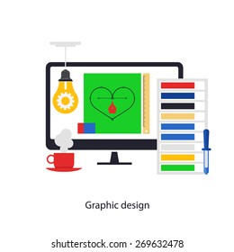 Graphic design theme. Abstract flat vector illustration of design and development concept. Element for mobile and web applications.