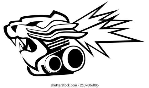Diseño gráfico del motor Tiger con tubos de escape gemelos 