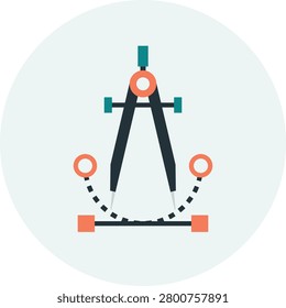 Graphic design tool icon with a metal compass and vector curve path points for digital illustration and creative software interface