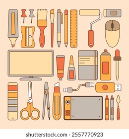 Graphic design Tool icon set. Equipment for art and graphics, creativity and creation, digital creativity.