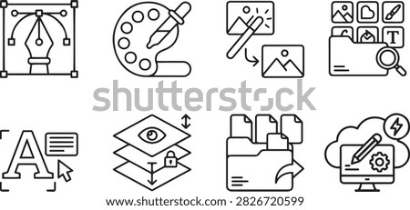 Graphic Design Tool Line Art Icon Set Vector