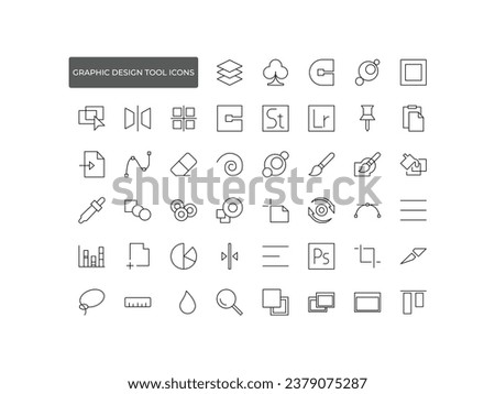 Graphic design tool outline icons set isolated on white background flat vector illustration