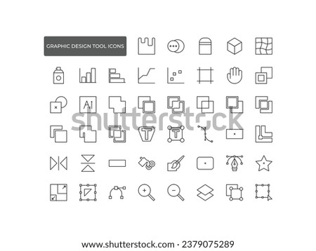 Graphic design tool outline icons set isolated on white background flat vector illustration