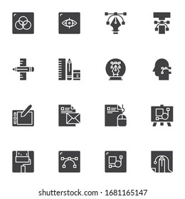 Graphic design tool vector icons set, modern solid symbol collection, filled style pictogram pack. Signs logo illustration. Set includes icons as creative designer tool, tablet with pen, curve control