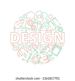 Graphic design tools background. Print typography web design creative art items in circle shape vector illustrations