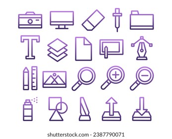 Graphic Design Tools Icon Pack in Gradient Outline Style. Perfect for Websites, Landing Pages, Mobile Apps, Presentations, and Other Projects. Suitable for User Interface and User Experience UI UX.