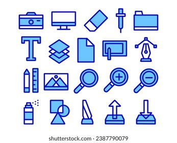 Graphic Design Tools Icon Pack in Two Tone Style. Perfect for Websites, Landing Pages, Mobile Apps, Presentations, and Other Projects. Suitable for User Interface and User Experience UI UX.