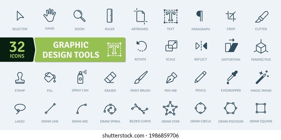 Graphic Design Tools Icons Pack. Thin line icons set. Flat icon collection set. Simple vector icons