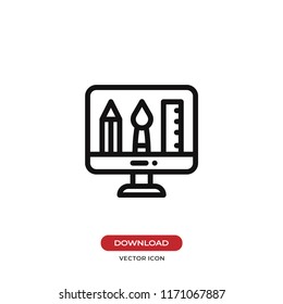 Graphic design tools in monitor vector icon