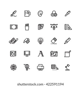 Graphic design tools thin line icons set.
