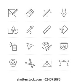 graphic design tools vector line icons, minimal pictogram design, editable stroke for any resolution