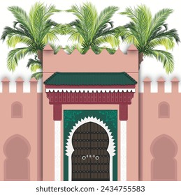 Graphic design of traditional Moroccan door in Marrakech