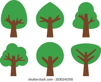 Graphic design trees collection in green tones.