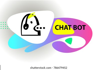 Graphic design trend modern logo. Voice service chat bot, virtual online help customer support. Vector illustration. Concept of facial avatar chatbot. Sketch head robot. Sign intelligence technology
