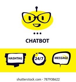 Graphic design trend modern logo. Concept of facial avatar chatbot. Sketch head robot. Voice service chat bot, virtual online help customer support. Sign intelligence technology. 
