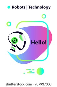 Graphic design trend modern logotype. Artificial intelligence technology. AI logo. Concept of facial smart robot. Sketch image head of abstract humanoid machine. Vector illustration. 
