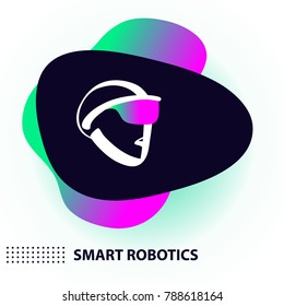 Graphic design trend modern logotype. Sketch image head of abstract humanoid machine. Vector illustration. AI logo. Concept of facial smart robot. Artificial intelligence technology.