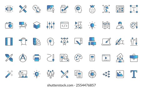 Graphic design trendy flat line icon pack. Icons for graphic design, web design icon set.
