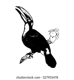 Graphic design tropical bird on a branch