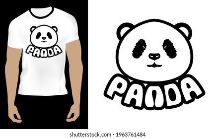 Graphic design of T-shirt with cute panda face. Vector illustration