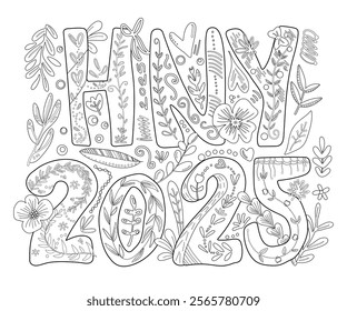 Graphic Design for T-shirt in New Year 2025 theme on a transparent background.