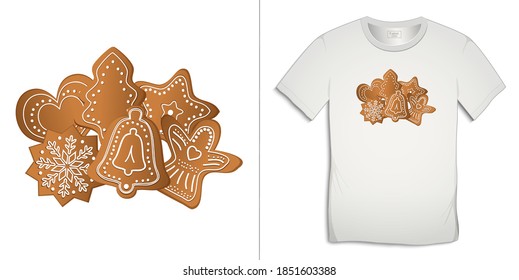 Graphic design for t-shirts, Christmas gingerbread motif image vector