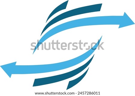Graphic design of two arrows pointing right and left. The hands are designed with a sense of movement and fluidity and are composed of blue tapering stripes. EPS 10