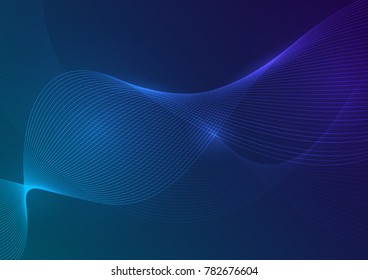 The graphic design for use in the projects business, science, education and technology.abstract wavy line background in modern style, vector illustrations.Blue glowing, artistic colored wavy lines.