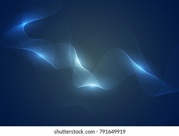The graphic design for use in the projects business, science, education and technology. Abstract wavy line background in modern style, vector illustrations.  glowing, artistic blue wavy lines.