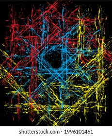 Graphic design vector art on black background in multicolored geometric shape